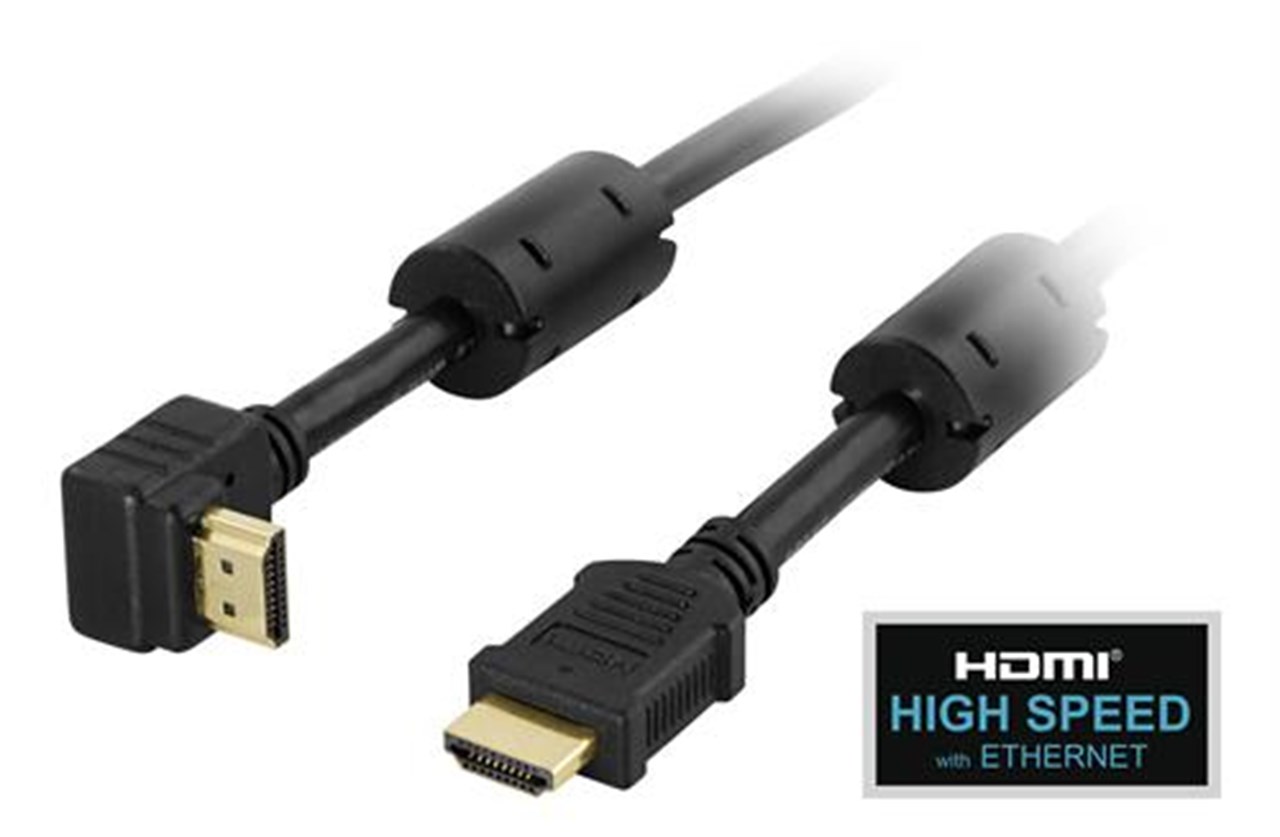 HDMI kabel v1.4, vinkel, High Speed med Ethernet, Guldbelagte stik, sort -
